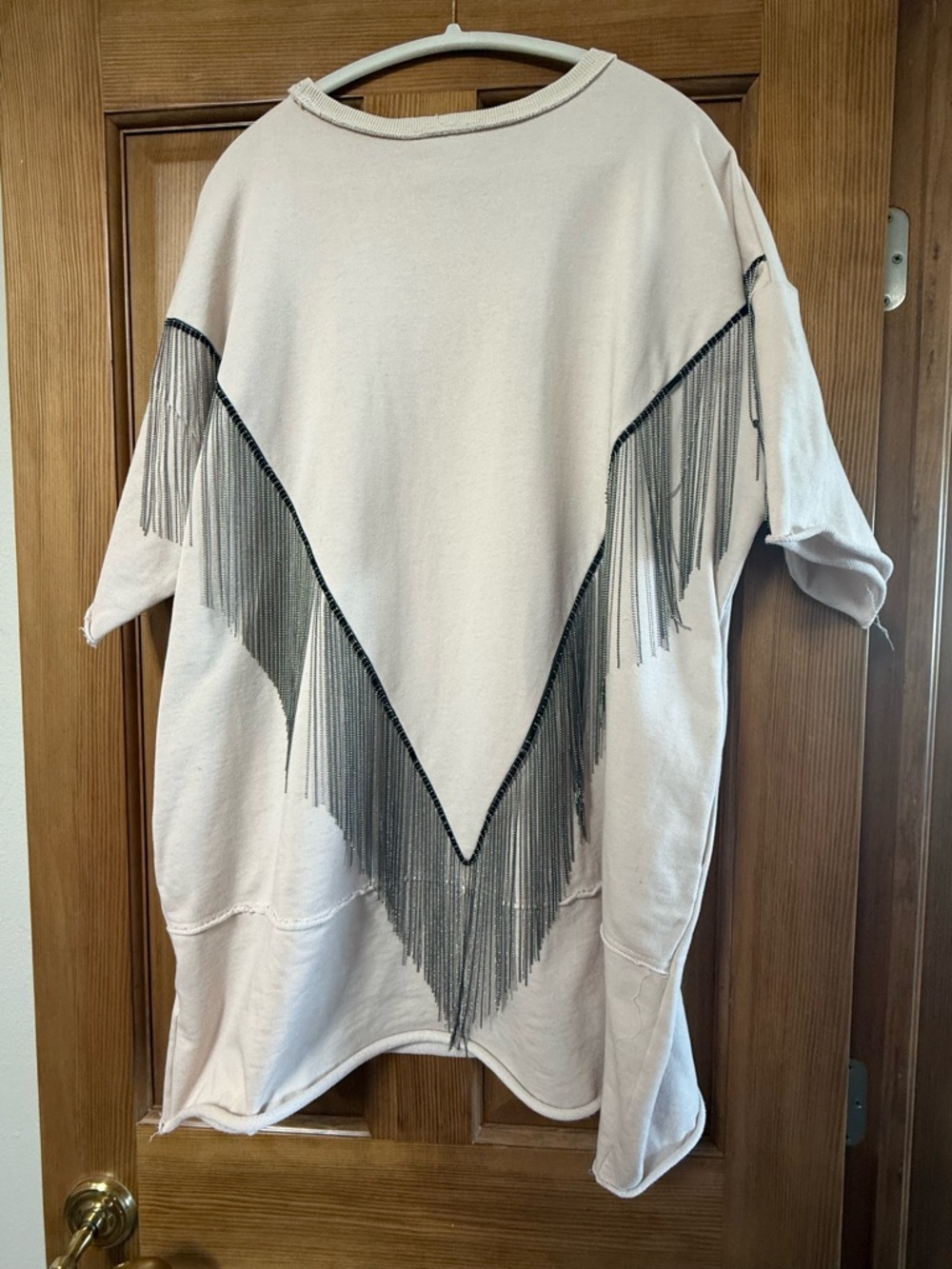 Fantastic Fawn Oversized T Dress - Light Beige with Gunmetal Fringe